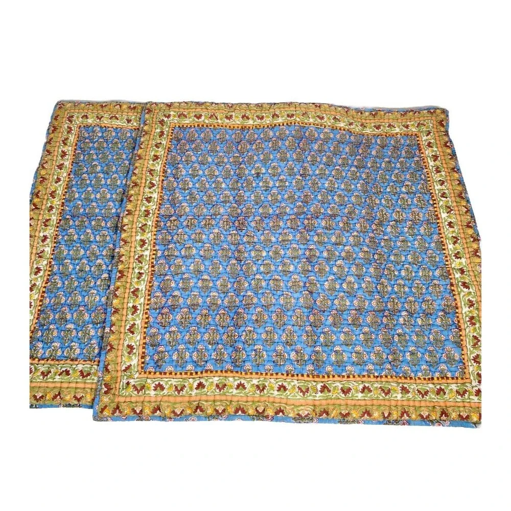 Pottery Barn Outlet Pillow Shams Euro Blue Green Floral Paisley Quilted Covers